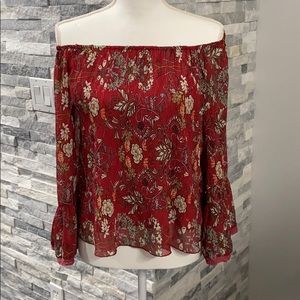 Off The Shoulder Floral MissLove Red Blouse Size S